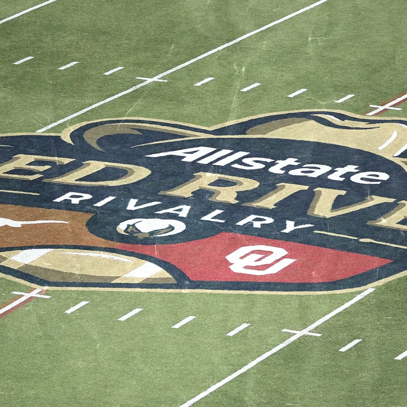 Red River Rivalry logo painted on the Cotton Bowl field