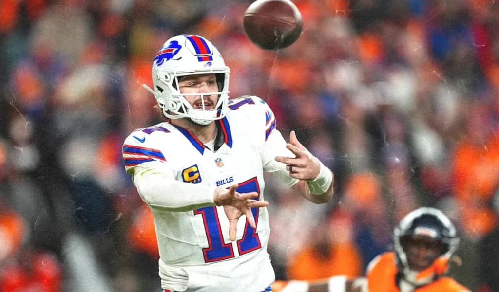 Josh Allen of the Buffalo Bills releases a pass against the Broncos.