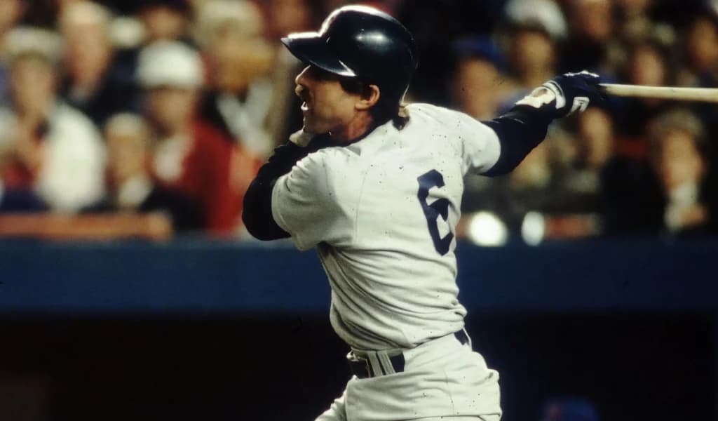 A vintage World Series batter watches his drive leave the park